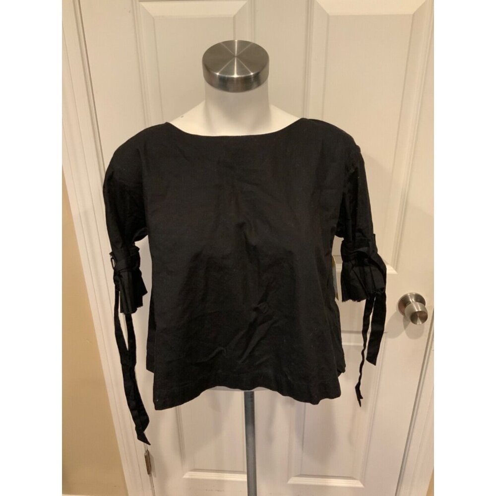 Free People Black Short Pleated Sleeve Shirt W/ Buttons Up Back, Size XS